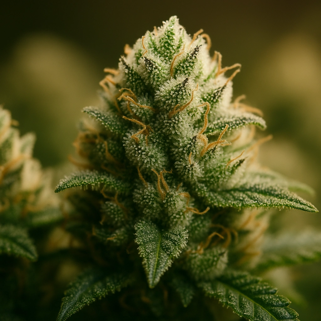 Makrofotografie von Premium-Cannabisblüten mit perfekter Trichombedeckung